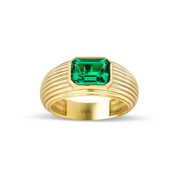 Mio - 14K Gold Chubby Textured Jade Green Stone Ring
