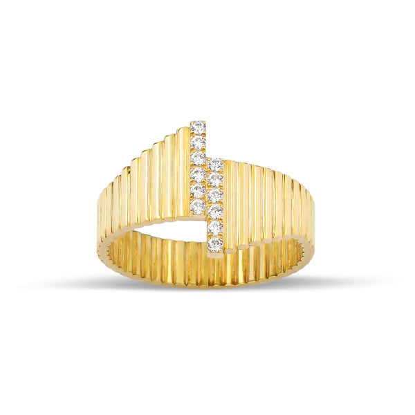 Dual - 14K Gold Vertical Textured Diamond Ring