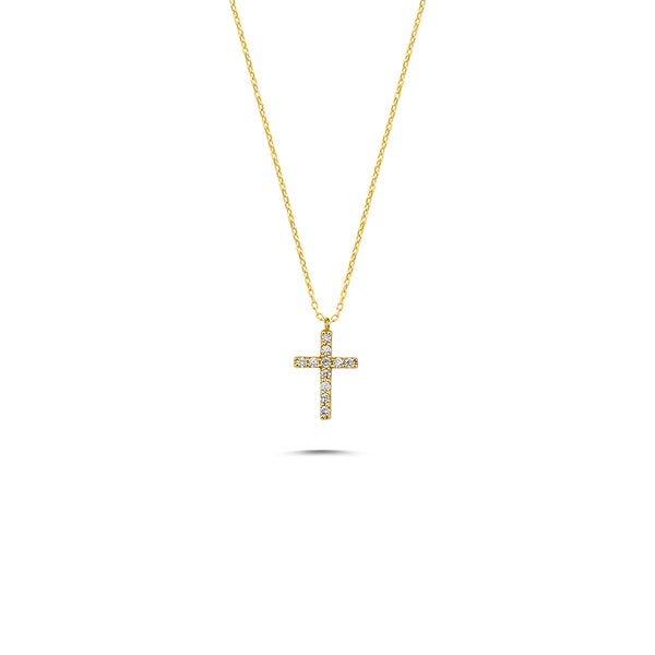 14K Gold Cross Charm Diamond Necklace