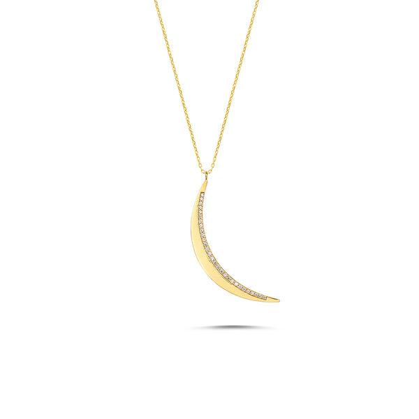 Luna - 14K Gold Crescent Moon Diamond Necklace