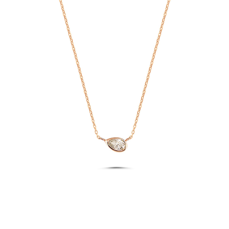 Momento - 14K Gold Horizontal Pear Shape Solitaire Diamond Necklace
