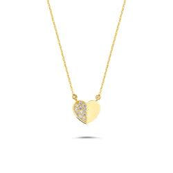 Cuore - 14K Gold Heart Shaped Half Diamond Necklace