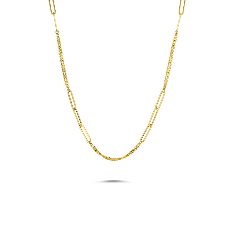 14K Gold Mixed Chain  Paper Clip Necklace