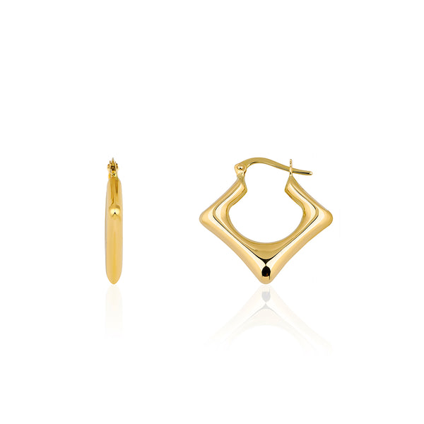 14K Gold Designed Square Hoop Earrings