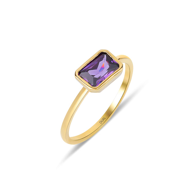 Senso - 14K Gold Amethyst Rectangular Diamond Ring