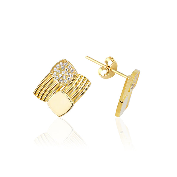 Dual - 14K Gold Textured Diamond Earrings