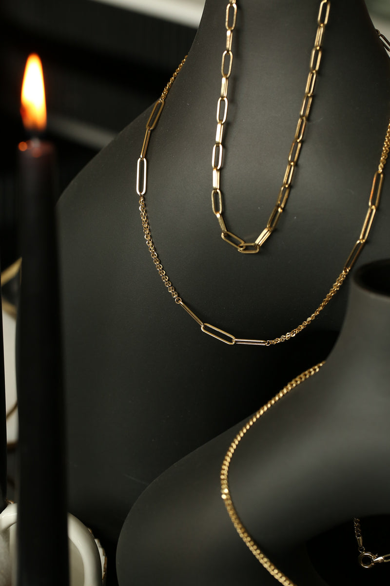 14K Gold Mixed Chain  Paper Clip Necklace